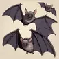 A friendly cartoon bat with a big smile and spread-out wings in various poses